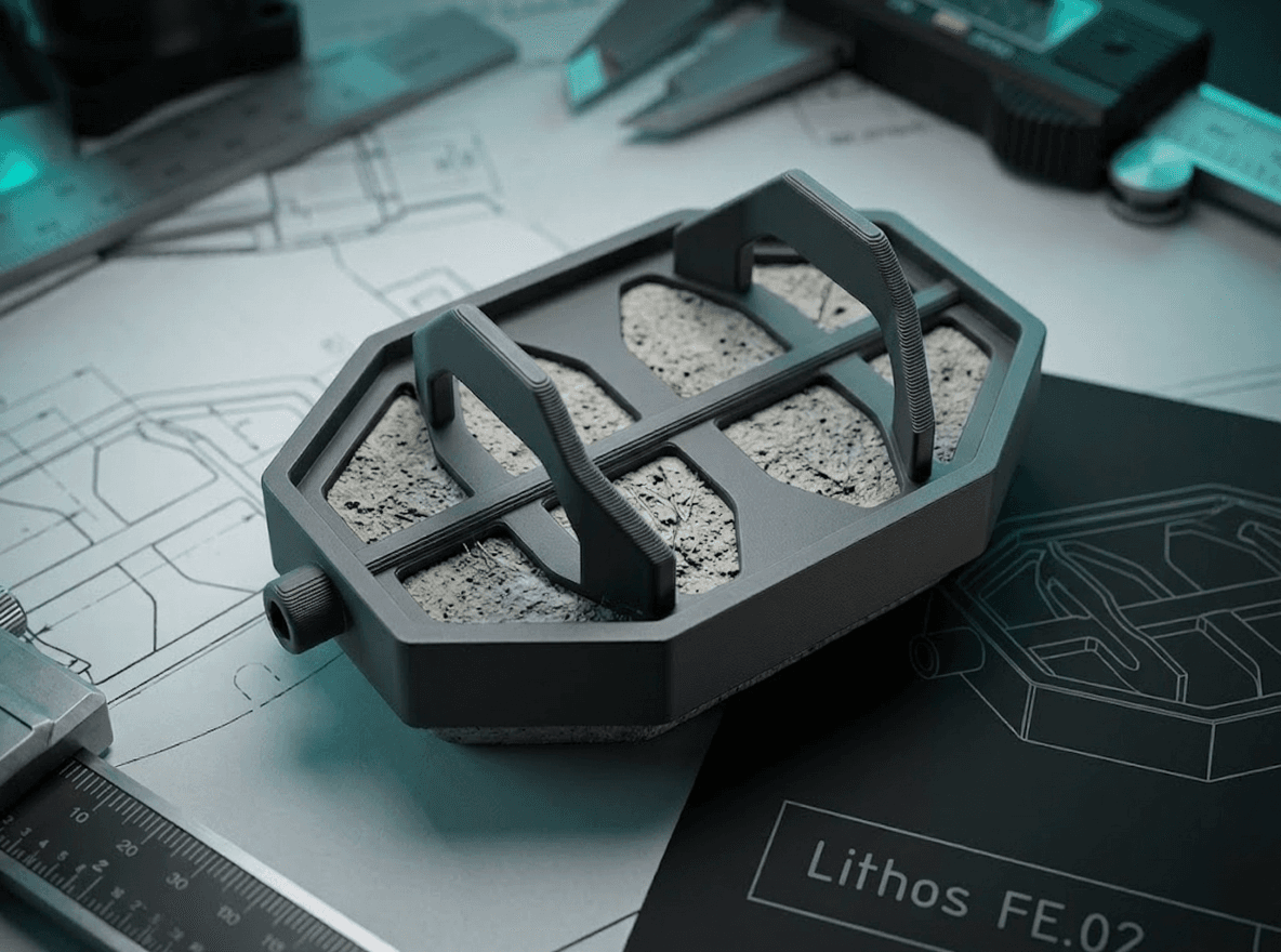 Koszyczek Method Feeder Lithos — zbrojony beton z otworami aerodynamicznymi i naturalną teksturą kamienia